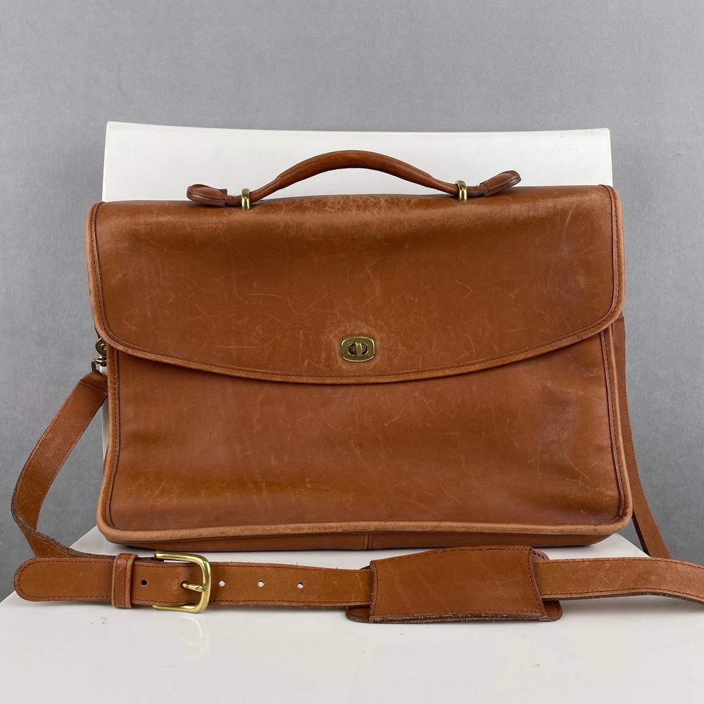 Vintage 90s Coach Lexington Briefcase British Tan Leather USA Messenger Bag 5265